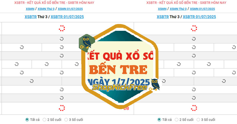 XSBTR 01/07/2025 - Kết quả xổ số Bến Tre ngày 01/07/2025
