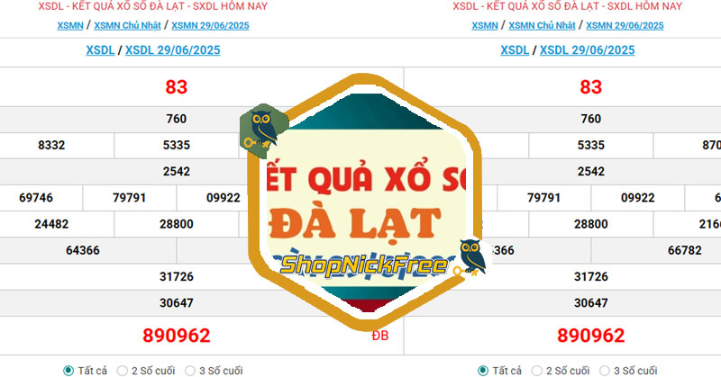 XSDL 29/6 - Kết quả xổ số Đà Lạt hôm nay 29/6/2025